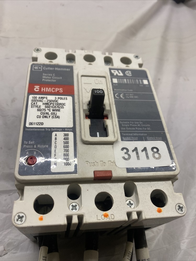 Cutler Hammer Hmcps100R3C, 100 Amp 600 Volt Motor Circuit Protector