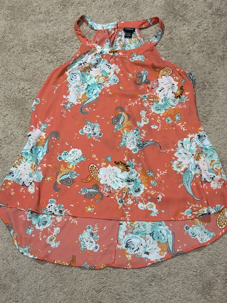 Torrid Womens Shirt Size 1 Multicolor Floral Print Halter Lightweight Flowy