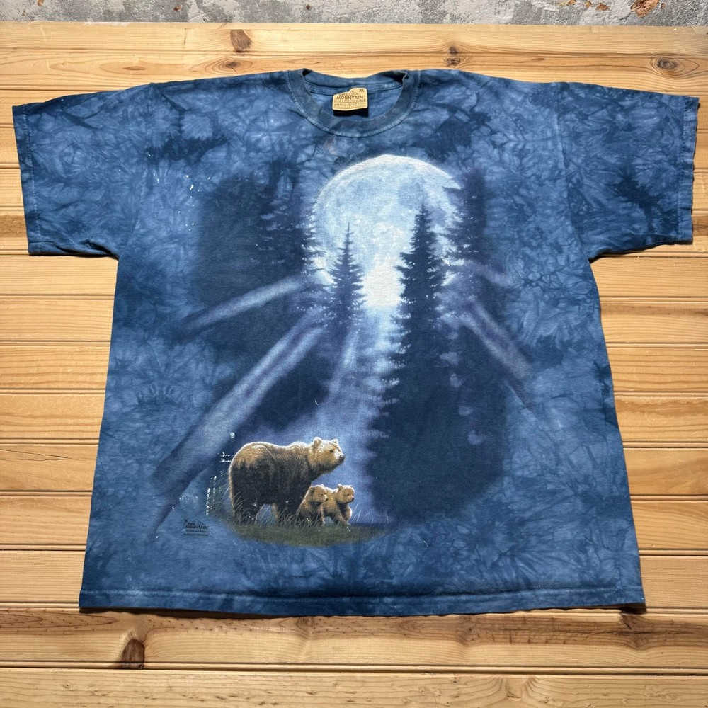 Vintage 2003 Grizzly Bear Cubs Wildlife Full Moon Graphic Tie Dye T-Shirt USA XL