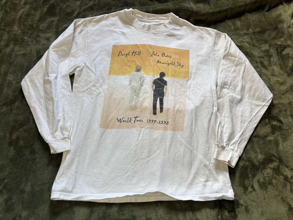 Vintage Daryl Hall John Oates Shirt Mens Large White Marigold Sky World Tour 90s