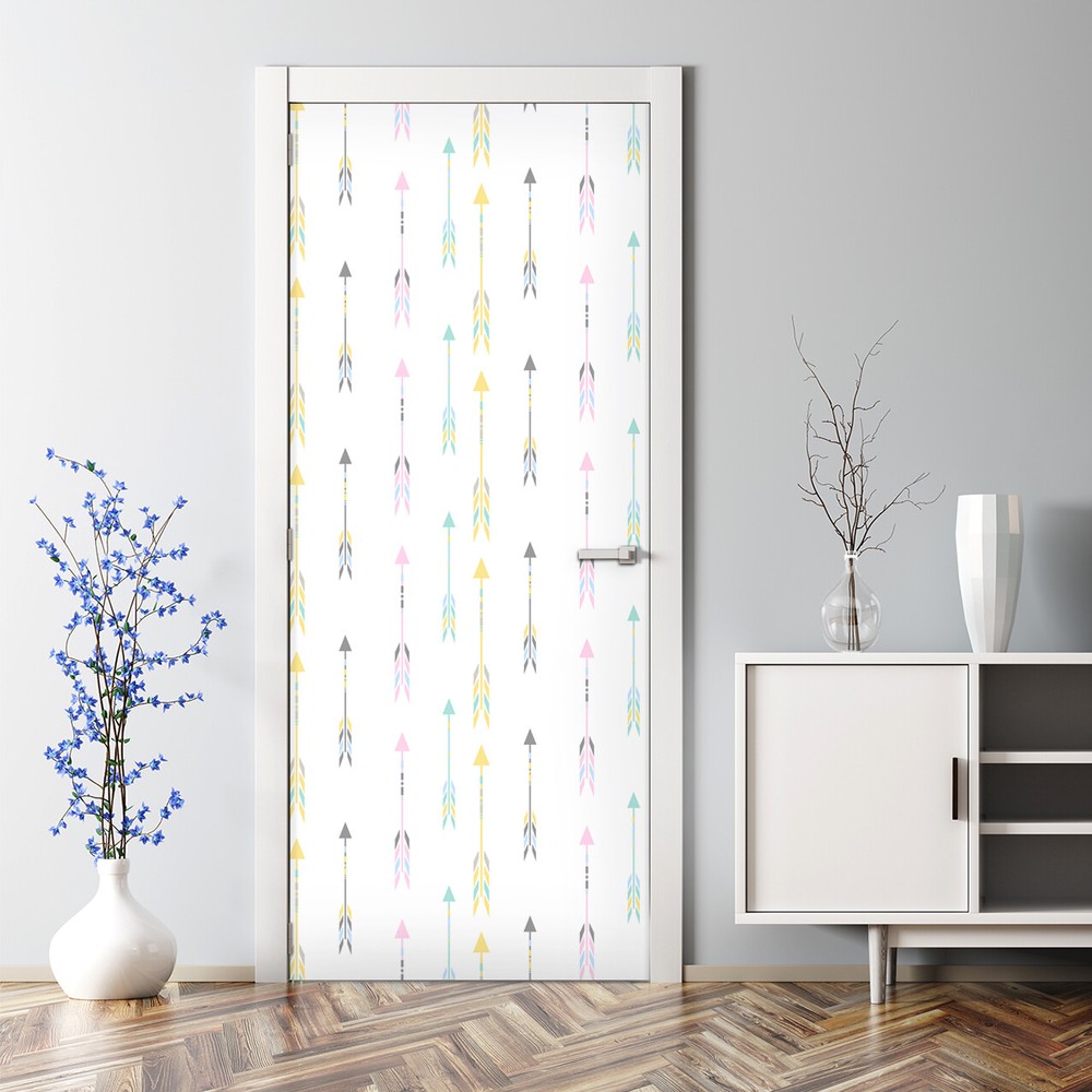 Tribal arrow bubble-free door decal in pink yellow green