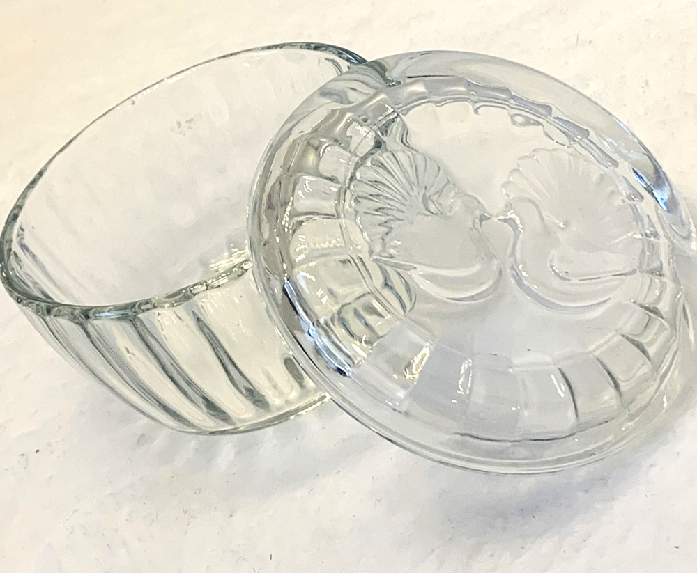 Vtg Love Birds Glass Trinket Box Lid Luigi Bormioli Italy vanity