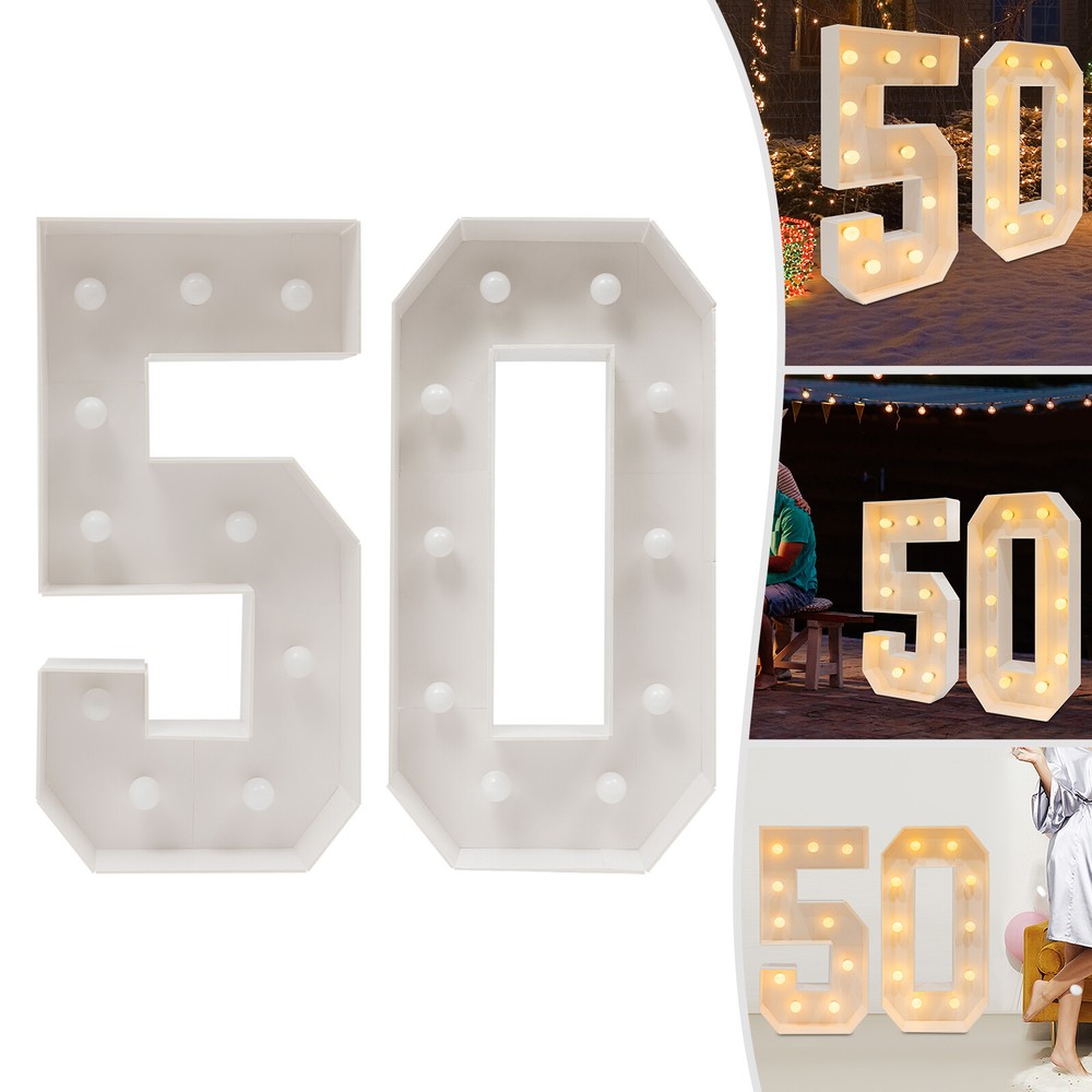 Vintage LED 50th Birthday Light Up Number Lamp Warm Glow Party Decor Gift