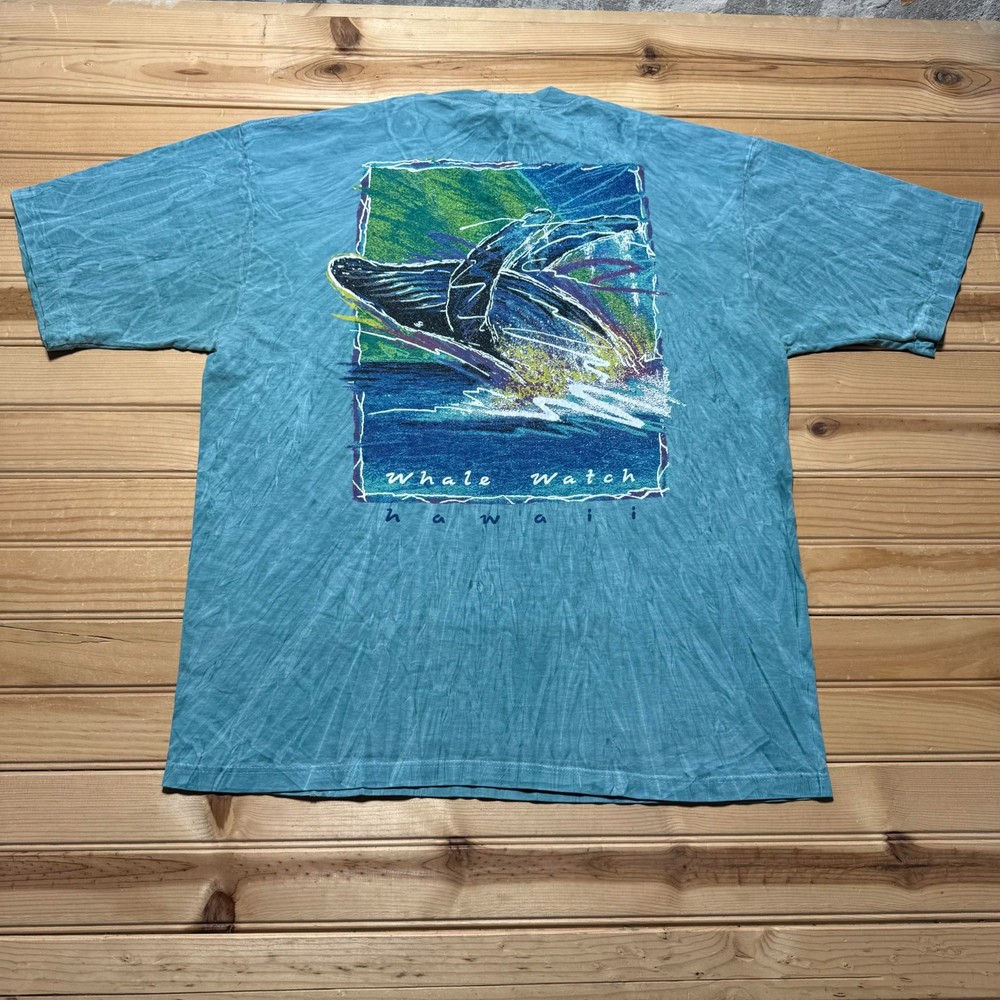 Vintage 90s Whale Watch Hawaii Beach Surf Graphic Tie Dye Souvenir T-Shirt Large