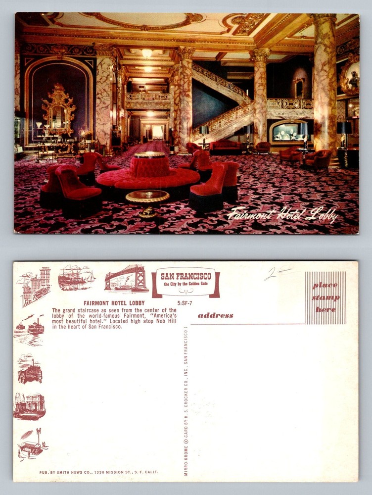 San Francisco, CA-California, Fairmont Hotel Lobby Staircase Vintage Postcard