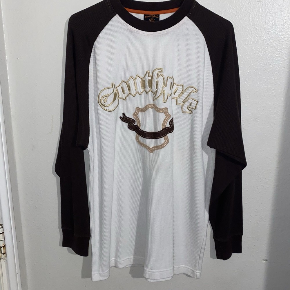 Southpole Graphic Logo Men's T-Shirt White/Black Knit Crew Neck Long Sleeve L