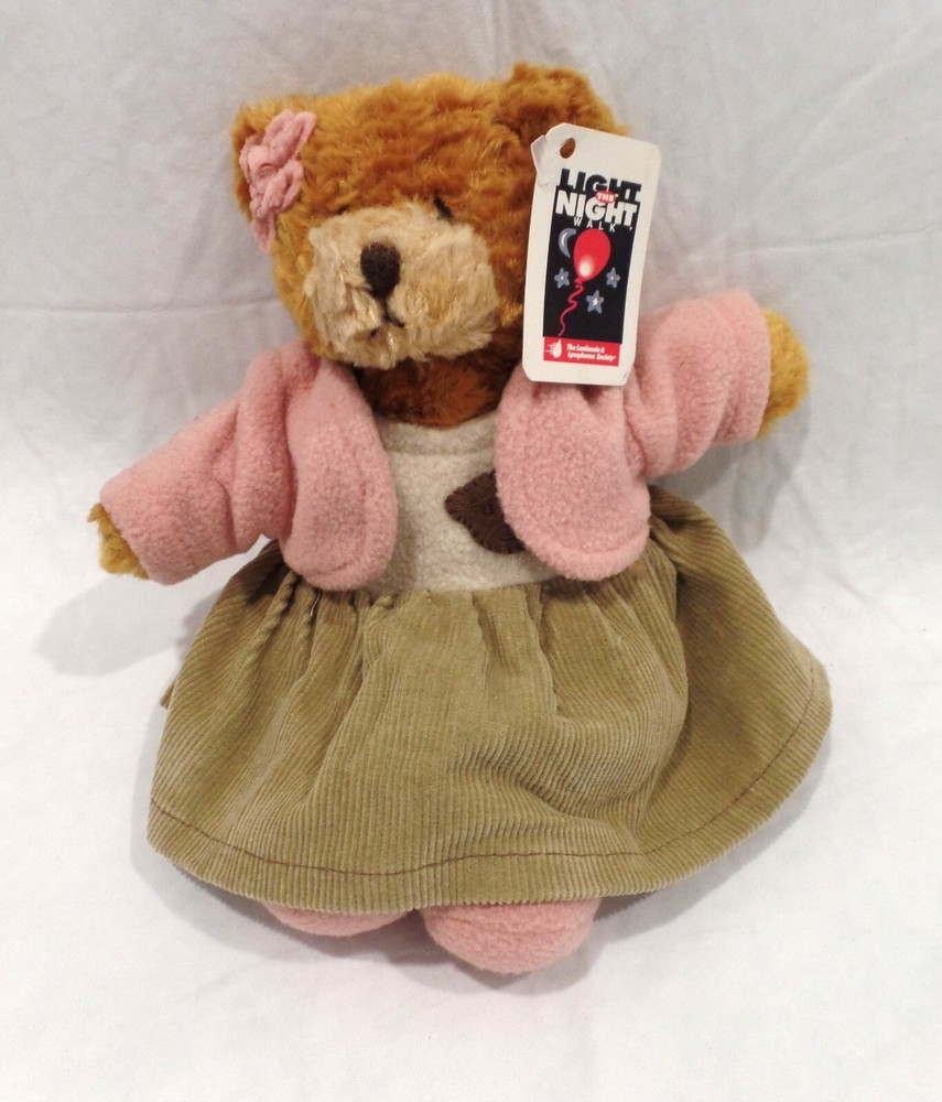 Vintage Plush Girl Teddy Bear with Dress Coat and Hair Bow for Light The Night Walk 2000