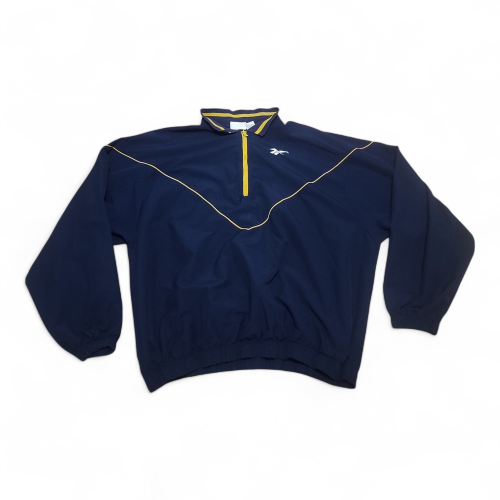 Vtg 90s Reebok Navy Yellow Stripes 1/4 Zip Pullover Windbreaker Mens Size XXL