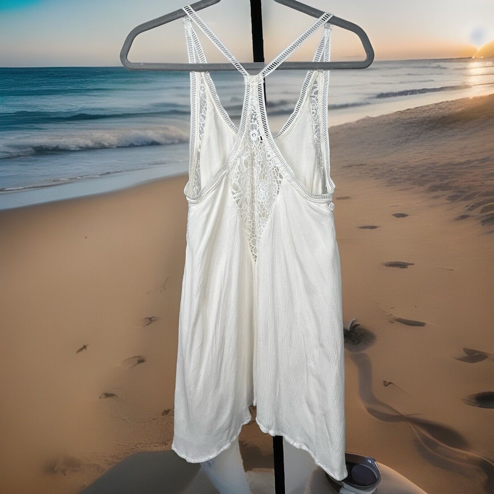 Boho Crochet Y Back Tank Tunic with Asymmetrical Layers in White