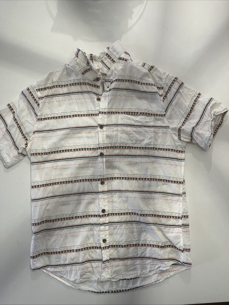 Men’s ON THE BYAS Short Sleeve Button Down T-shirt, Large, 100% Cotton