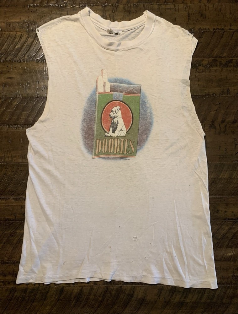 Vintage 70s Doobies Marijuana Weed Parody Cut Off T Shirt M Hanes Thrashed