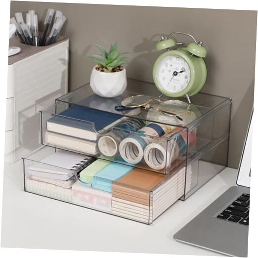 Plastic Clear Desktop Organizer Drawer Storage Box for Home Office