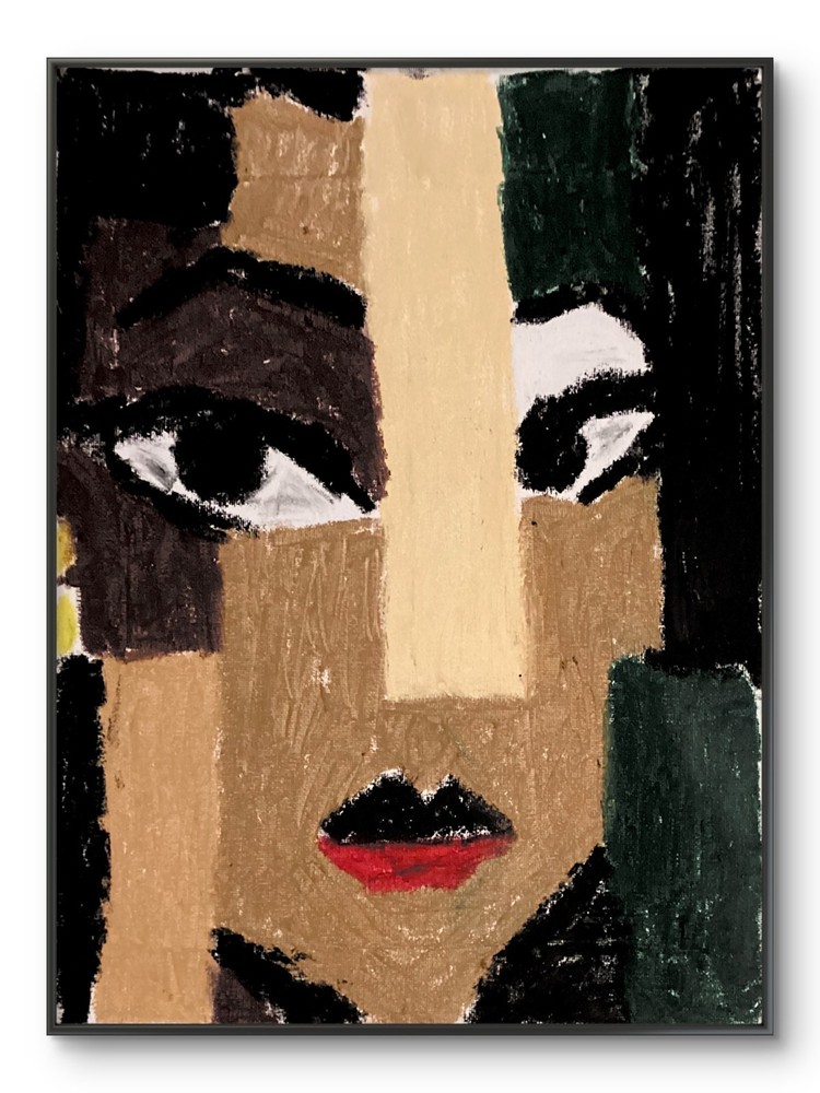 Contemporary Pop Bold Cubism Face Black Women Original Wall Art 11 by 14 Canvas
