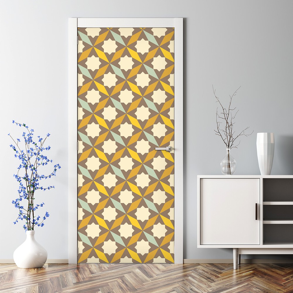 Abstract retro geometric Bubble Free Door sticker golden and brown Decal