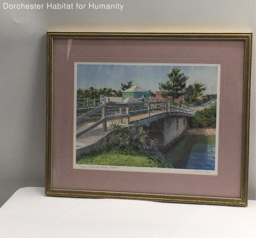 Somerset Bridge Shadows Print by Diana Amos Signed. Matted & Framed PICKUP ONLY