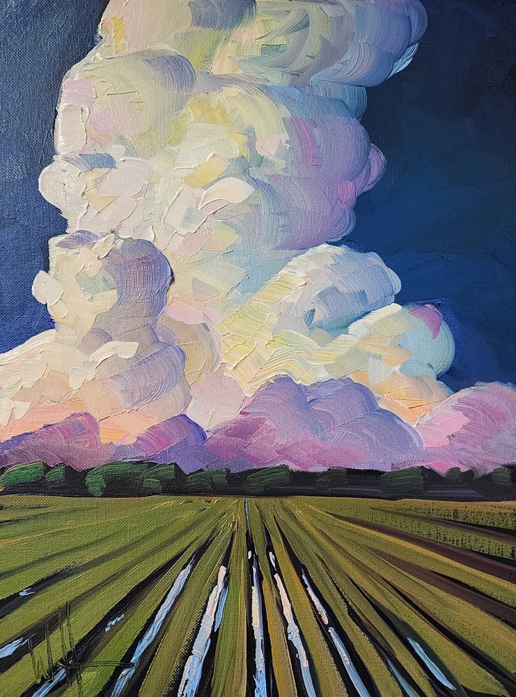Large Clouds Pastoral Landscape Glowing Light Oil Painting Expressive Hawkins