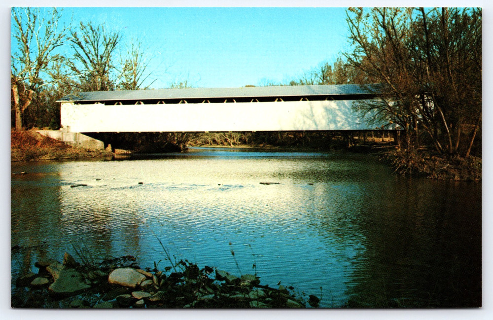 Vintage Photo Postcard Picture Wood Covered Bridge Creek Brown County Ohio USA