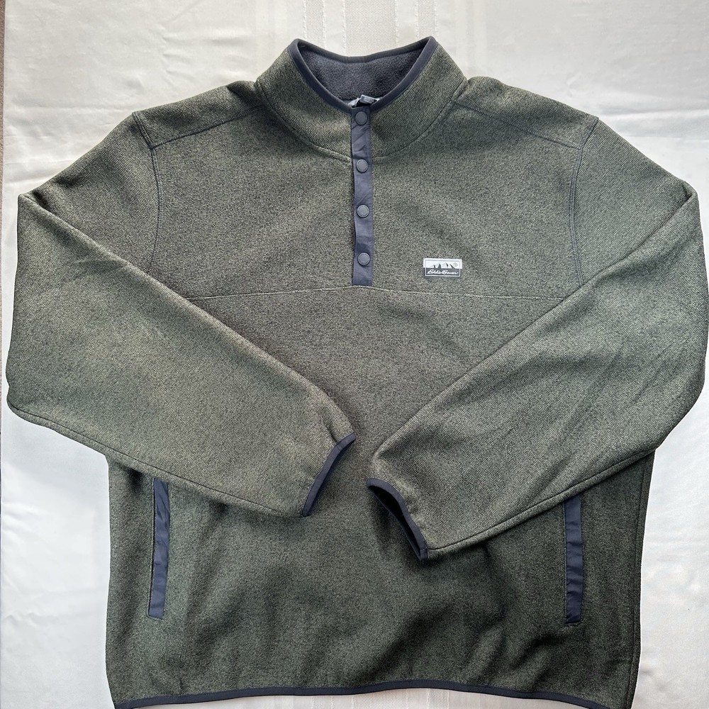 Eddie Bauer Men’s XXL Green Snap Fleece Pullover Sweater Outdoor Hiking Warm