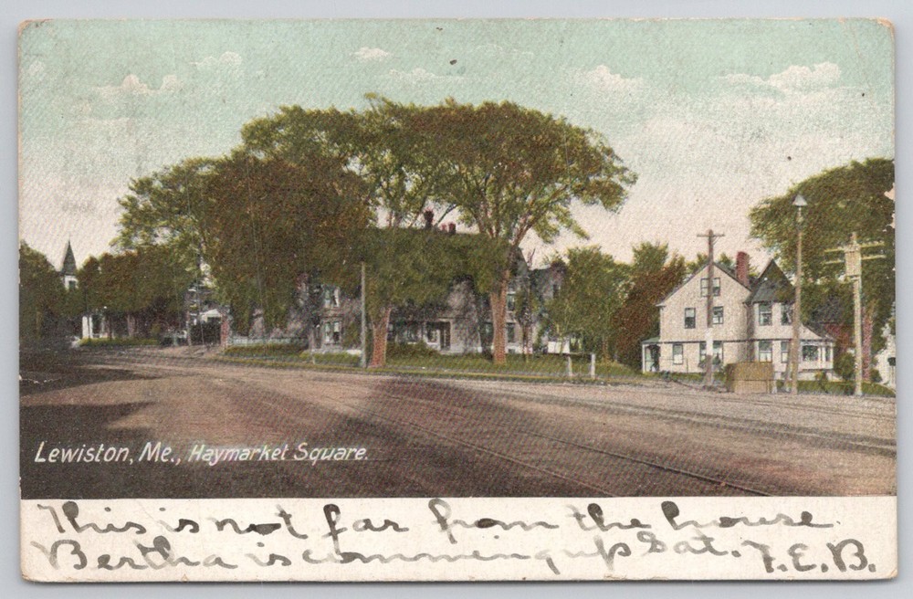 Lewiston ME Haymarket Square Postcard 1908 Street Scene Hugh C. Leighton