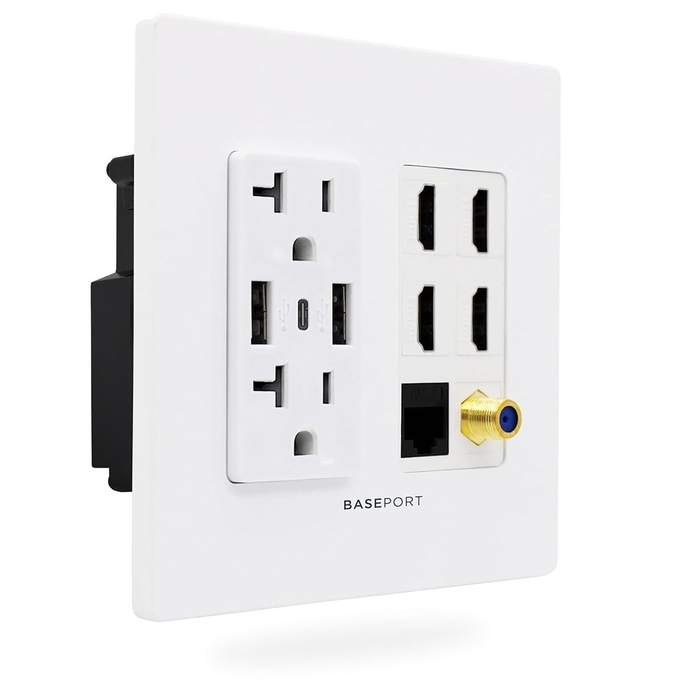 Commercial Grade Media Outlet Wall Plate - Includes USB and 4 HDMI Connections