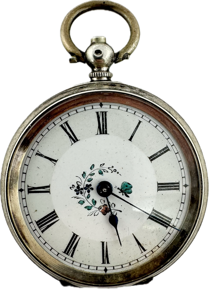 Antique Multicolor Dial Key Wind Cylinder Escapement Pocket Watch .800 Silver