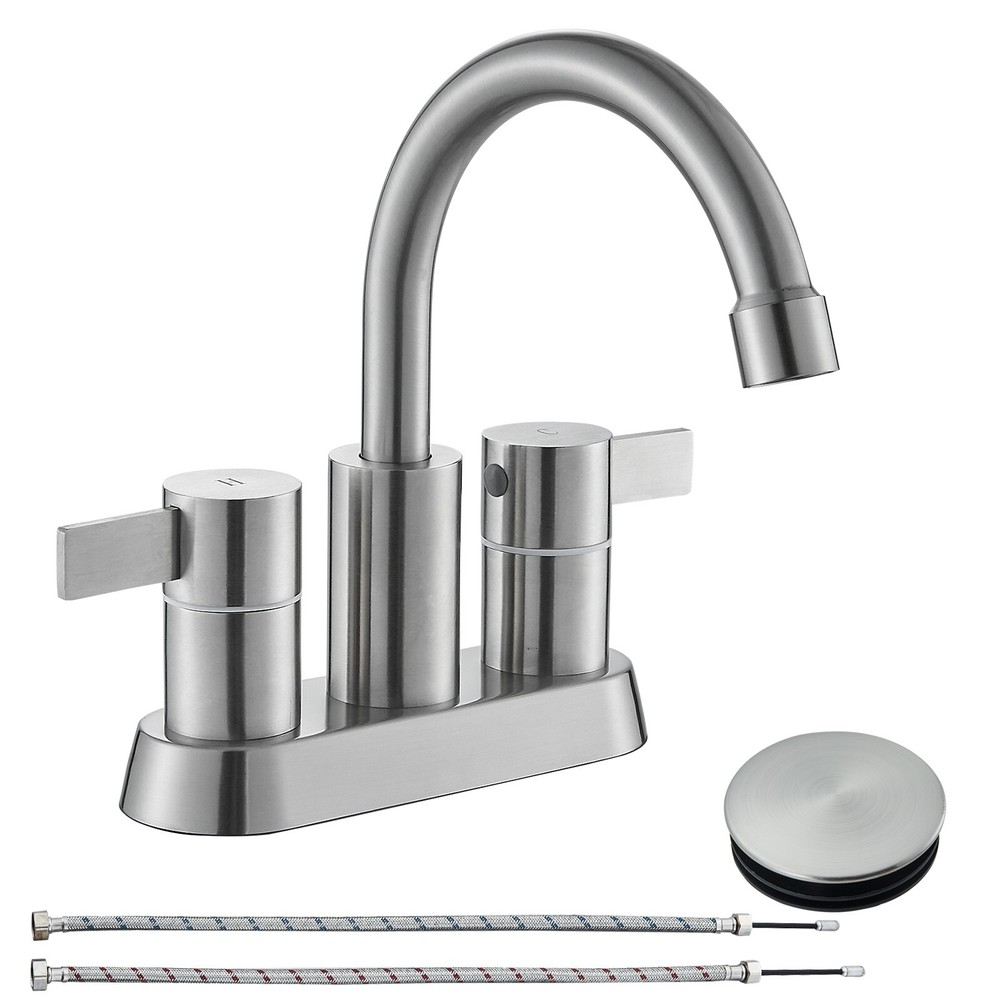 Brushed Nickel Bathroom Sink Faucet 2Handle 4 Inch Centerset Vanity Mixer Faucet