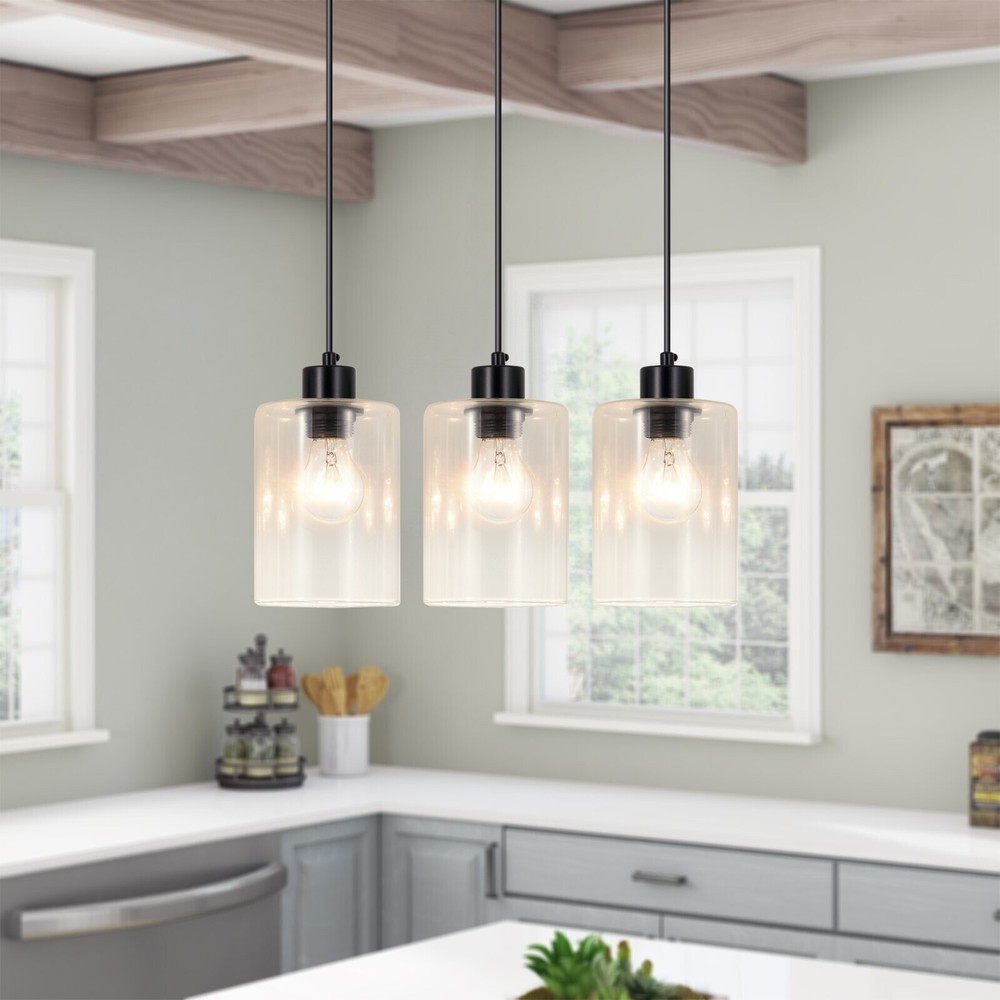 3PCS Glass Pendant Lamp DIY Ceiling Light Kitchen Island Dining Room Chandelier