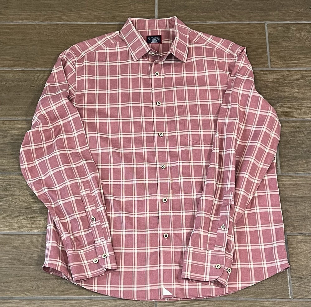 UNTUCKit Men's Colson Wrinkle Free 100% Cotton Plaid Button Up Down Shirt Large