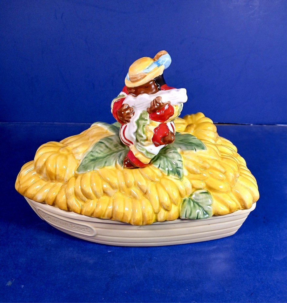 Vintage rare Fitz & Floyd Rio Rita Banana Boat ceramic covered dish
