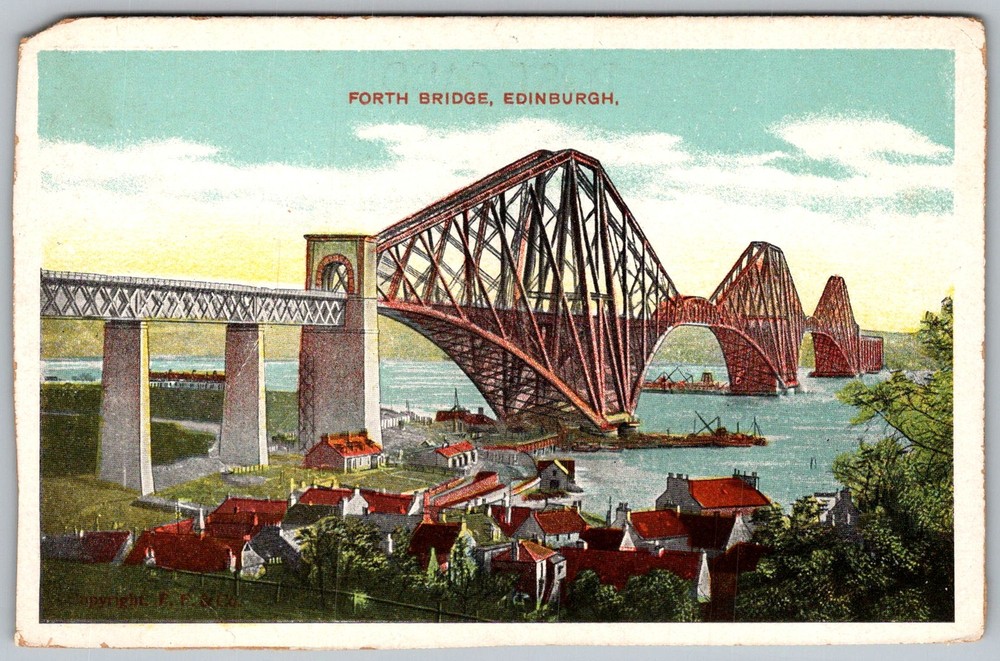 Antique Postcard Forth Rail Bridge Edinburgh, Scotland 1910s