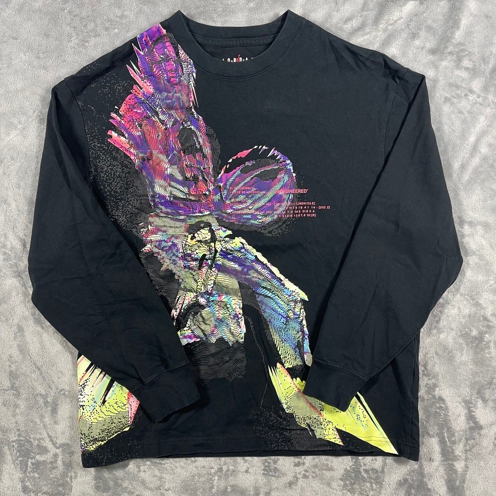 Jordan Brand Mens Long Sleeve Graphic T Shirt Black XL Engineered Abstract READ-image