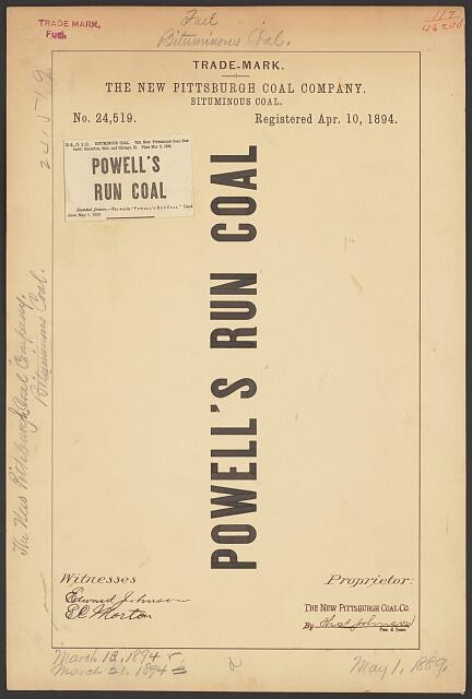 The New Pittsburgh Coal Company for Powell's Run Coal brand Bituminous Coal