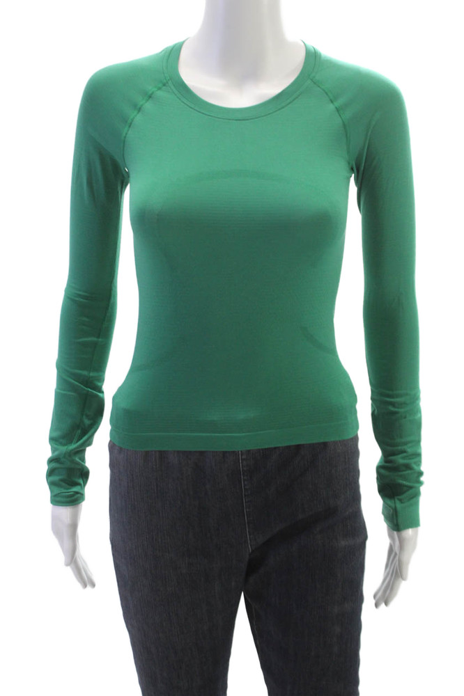 Lululemon Women Basic Long Sleeve Crew Neck Nylon T-Shirt Green Size 0Free Shipping in US $100+ Orders | $6.95 Orders Below