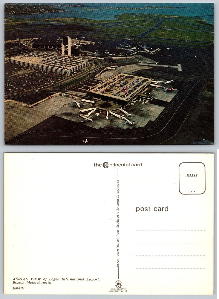 Vintage Logan Airport Boston MA Aerial View Postcard The Continental Card