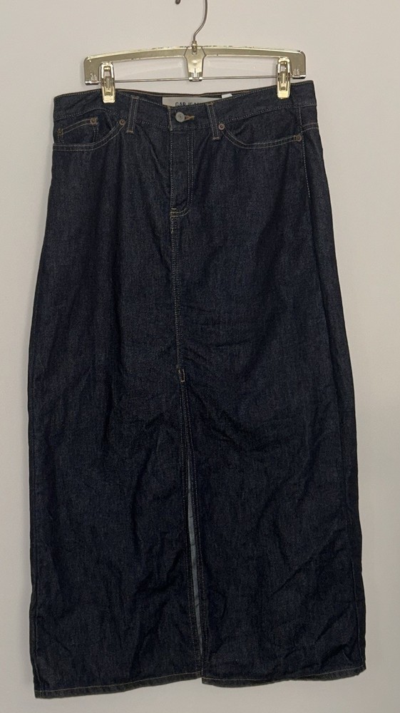 Women's Gap Jeans Blue Denim Jean Skirt Front Slit Knee Length Size 12