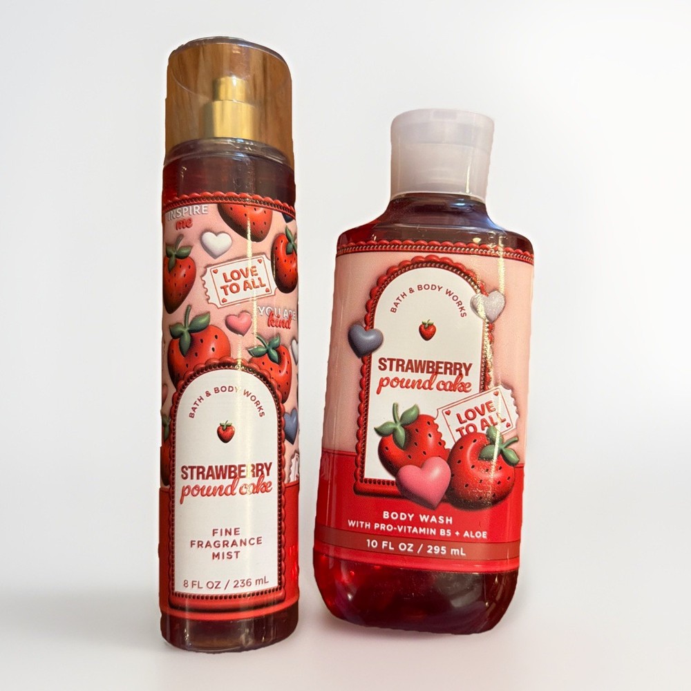 Bath & Body Works Strawberry Pound Cake Body Wash & Fine Fragrance Mist Set