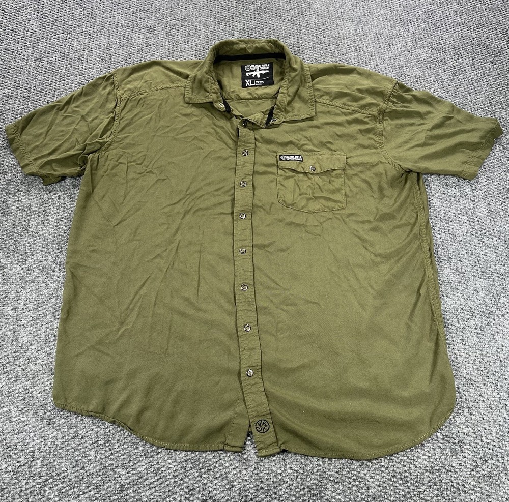 Black Rifle Coffee Co Shirt Men's XL Green Short Sleeve Snap Button Up Casual