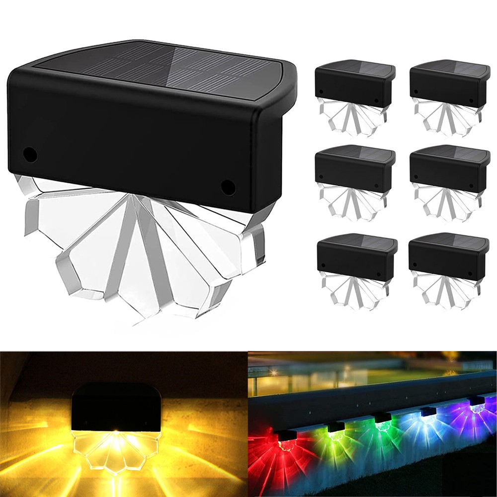 6 Solar RGB Deck Lights for Outdoor Pathways, Gardens, Steps, and Fences