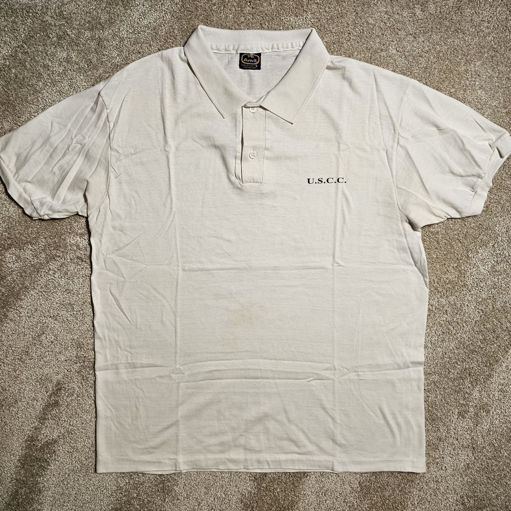 Vtg 80s US Compost Council Large Polo T-Shirt Single Stitch Stains Indie Farm 90