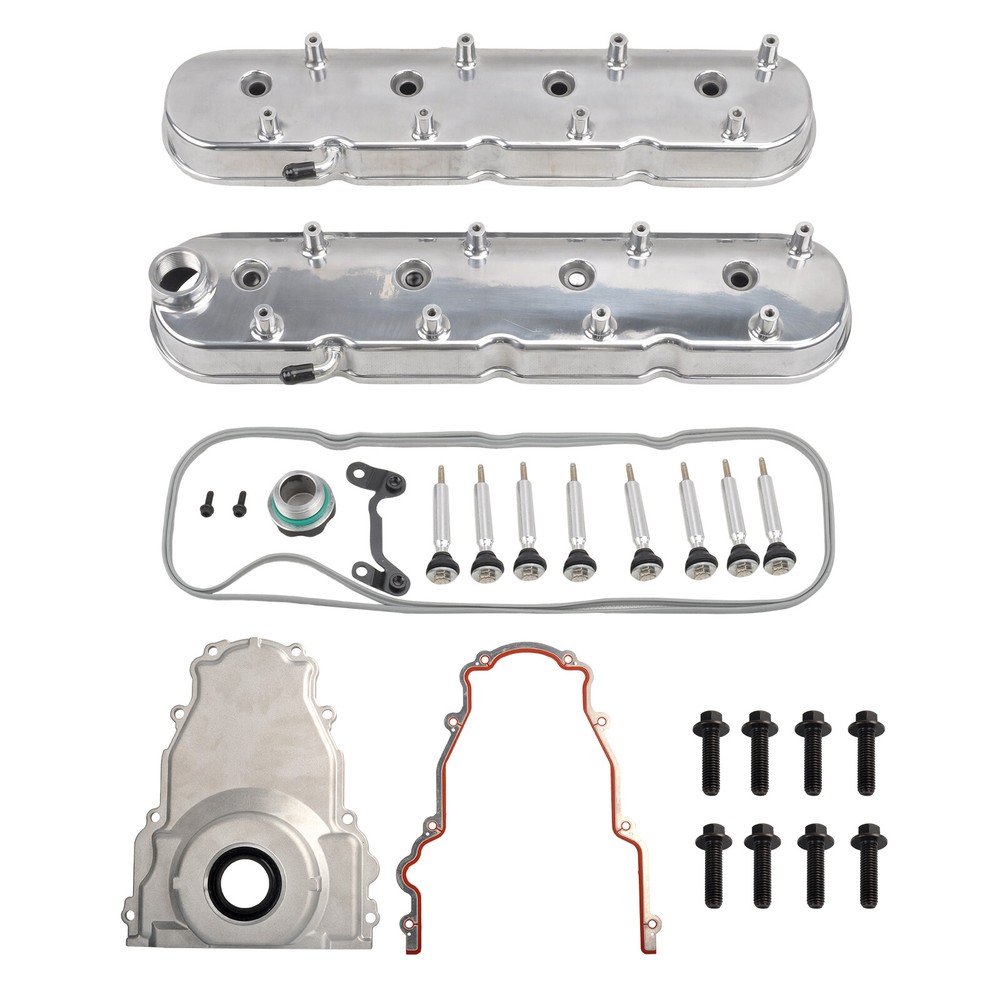 Cast Aluminum Tall Valve Covers+Front Timing Cover For GM LS LS1 LS6 5.3L 6.0L