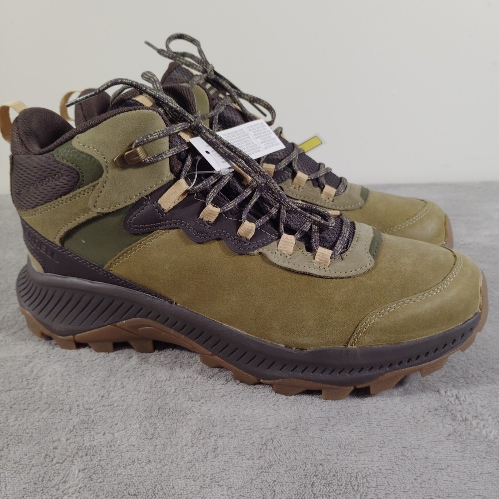 Merrell Men's Speed Strike 2 Leather Mid Waterproof Hiking Boots-Size 10.5M-Drab