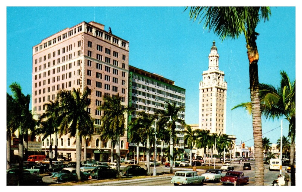Miami FL Florida Looking North on Biscayne Boulevard Street View Chrome Postcard