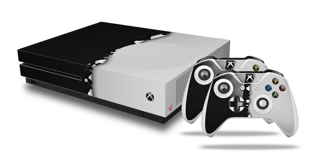 Skin XBOX One S Console Controller Ripped Colors Black Gray