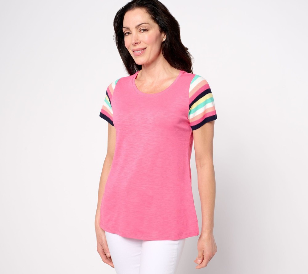 Belle by Kim Gravel Women's Top Sz XS Slub Knit Crochet Multi-colored A686377