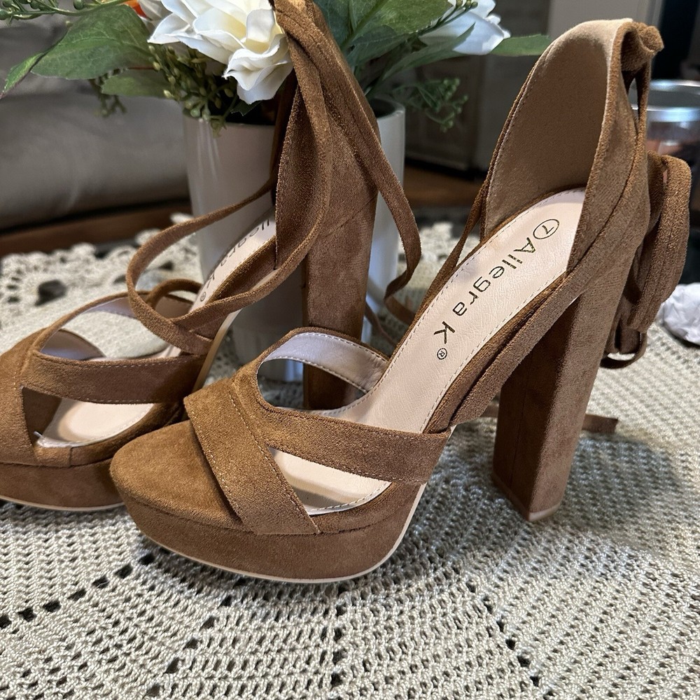 Allegra K Women’s Brown Suede Platform Lace-Up Heels in Size 7 for Stylish Comfort and Trendy Footwear