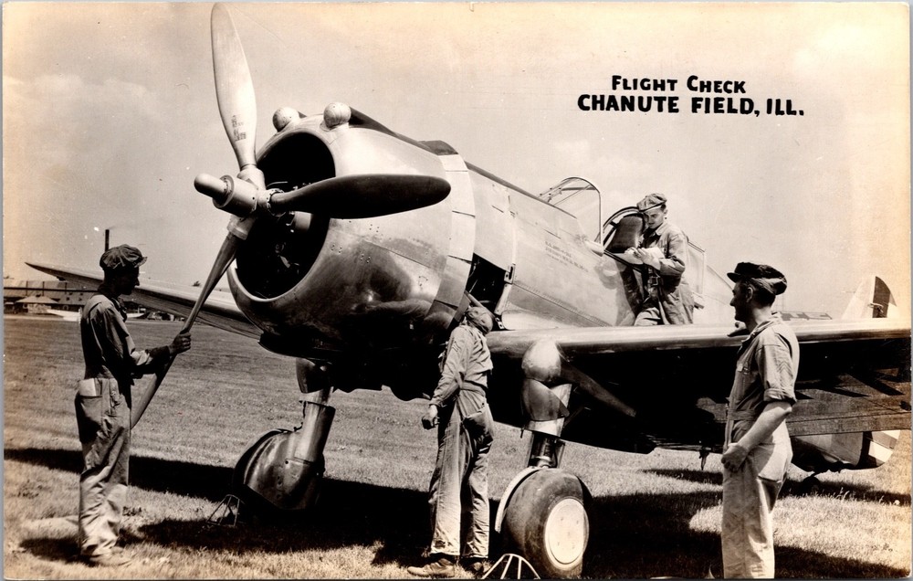 Flight Check Chanute Field Illinois RPPC WWII Era Airplane Mechanics