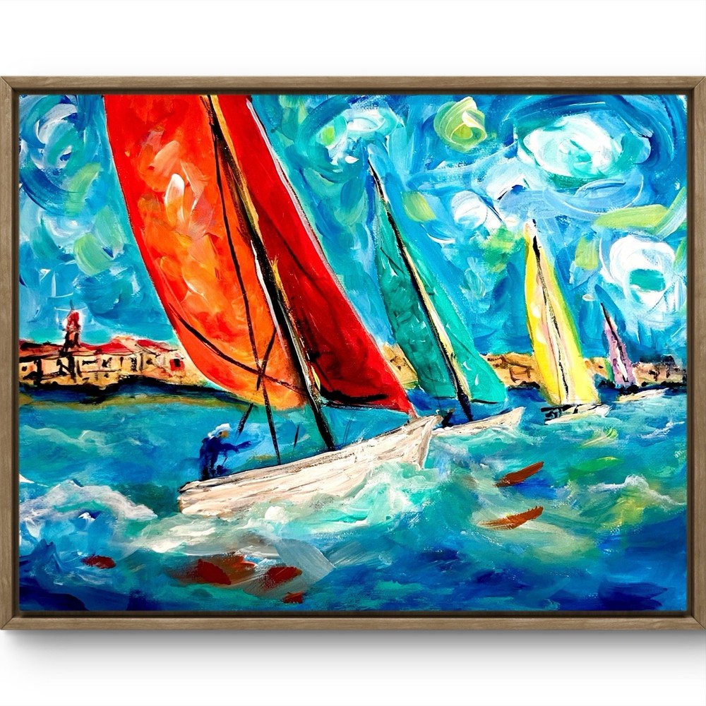 TITA PAINTZ Sailboat Race Impressionism Handmade Original Wall Art 11x14