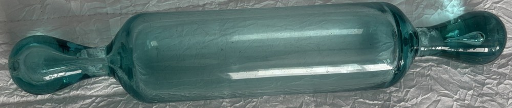 Victorian Hand‑Blown Glass Rolling Bottle – Aqua Laundry Roller, 16.5