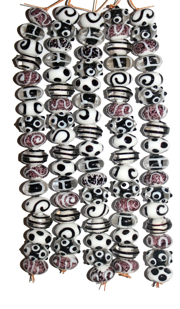 5 Strands Lamp Work Glass Beads, Handmade Glass Beads, Jewelry making beads.