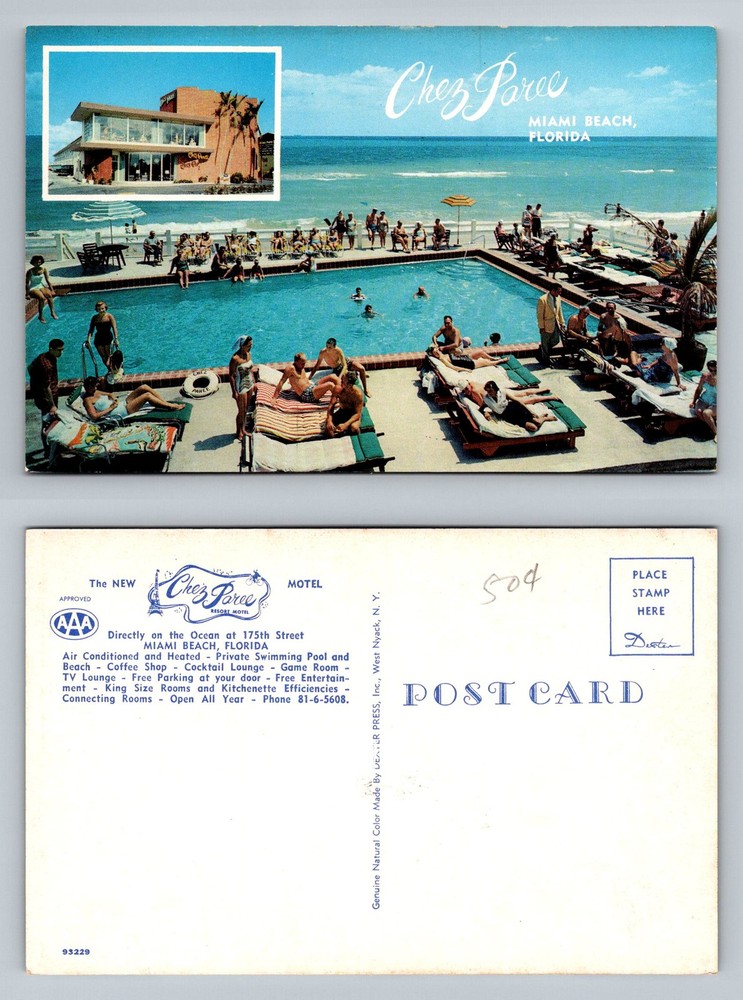Miami Beach, FL-Florida, Chez Paree Motel On The Beach & Pool Vintage Postcard